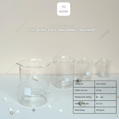 Kích thước cốc đốt thuỷ tinh 500ml