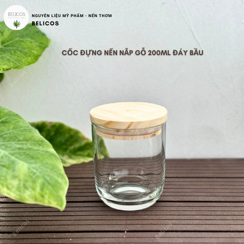 Cốc đựng nến nắp gỗ đáy bầu 200ml