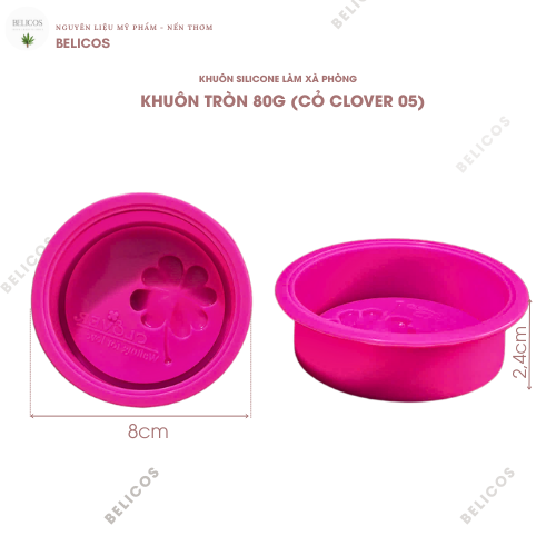 Kích thước khuôn silicone tròn 80g cỏ bốn lá