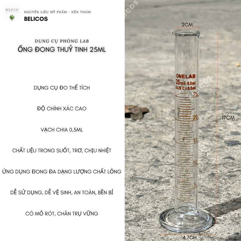 Mô tả ống đong 25ml thuỷ tinh chia vạch